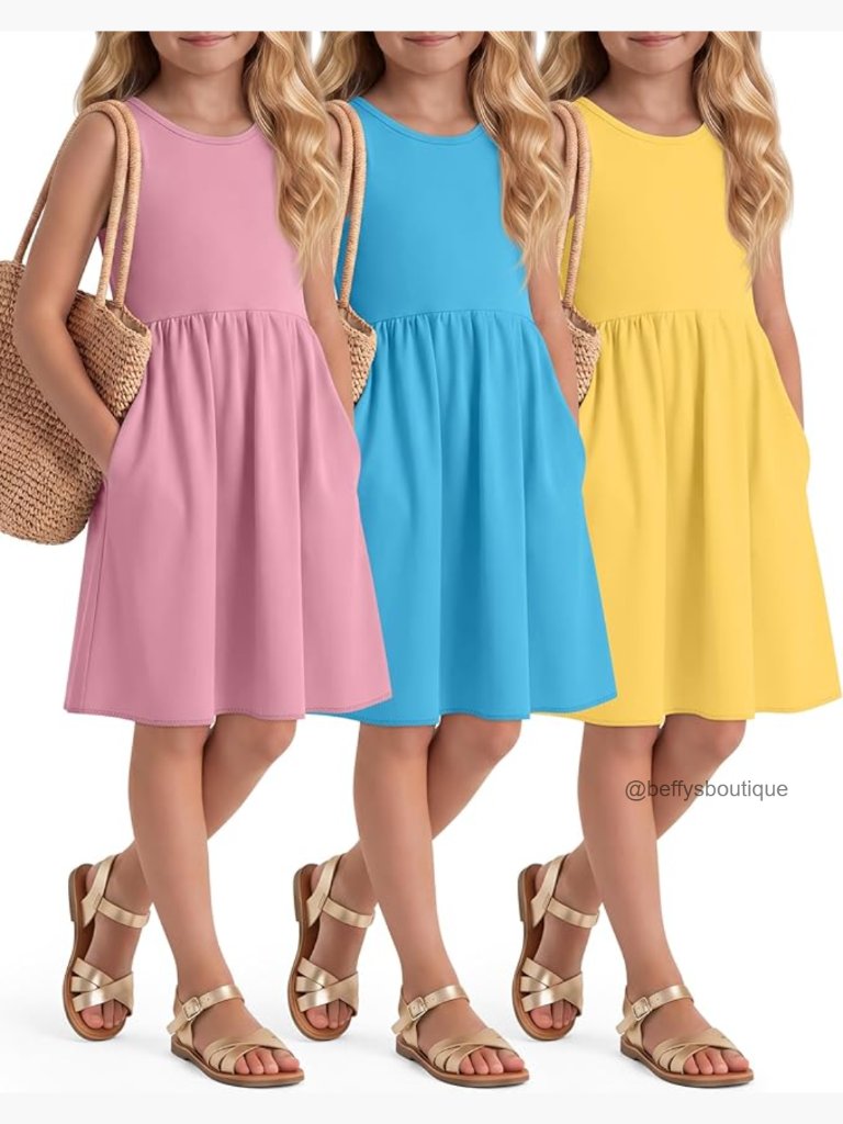 Girls 3 Pack Sleeveless Tank Sundresses With Pockets 4t-13y